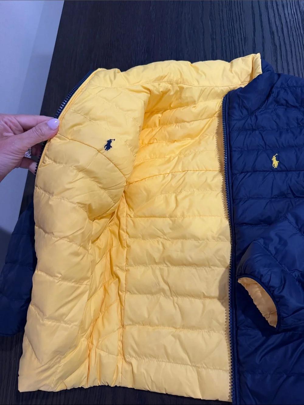 Polo by Ralph Lauren Navy Puffer Jacket with Yellow Accents